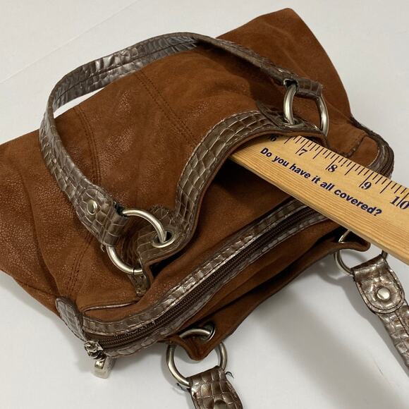 Kathy Van Zeeland Handbag Brown Faux Leather Suede Rhinestone Retro y2k Hobo